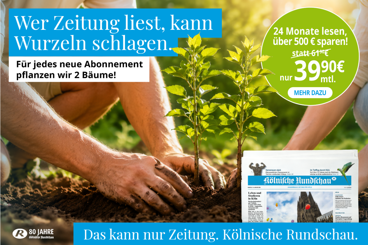 Gedruckte Zeitung für heute. Zwei Bäume für Morgen.