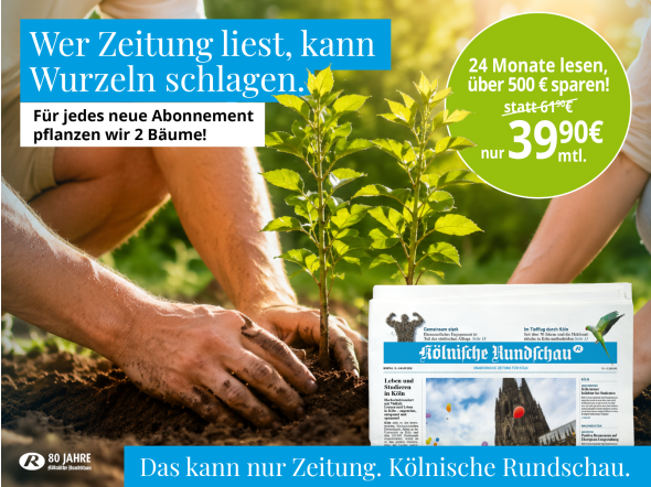 Gedruckte Zeitung für heute. Zwei Bäume für Morgen.