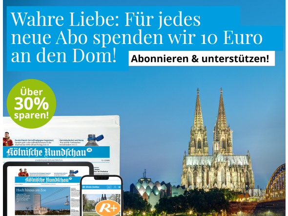 Kölner Dom mit der Kölnischen Runschau Zeitung